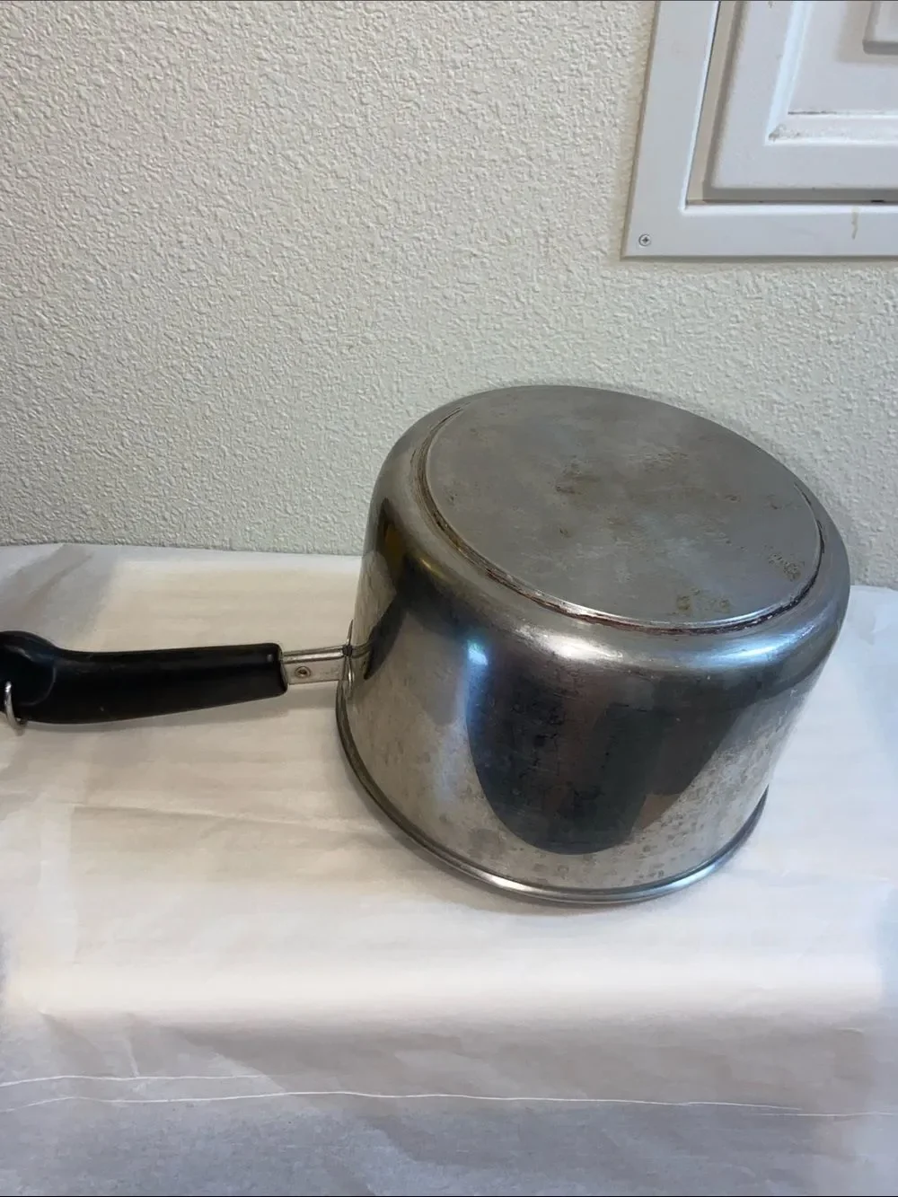 Reverse Ware 3 Qt. 91d Clinton, ILL Stainless Steel Saucepan with Black Handle